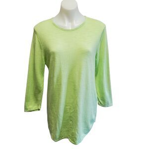 J. Jill Linen Tunic Top Green Lagenlook Minimalist 3/4 Sleeve Knit Blouse Med